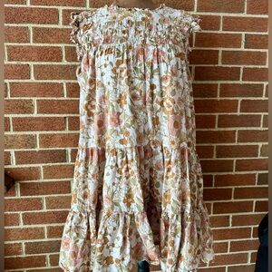 Floral Ruffle Smocked Sleeveless A-Line Dress, Size S